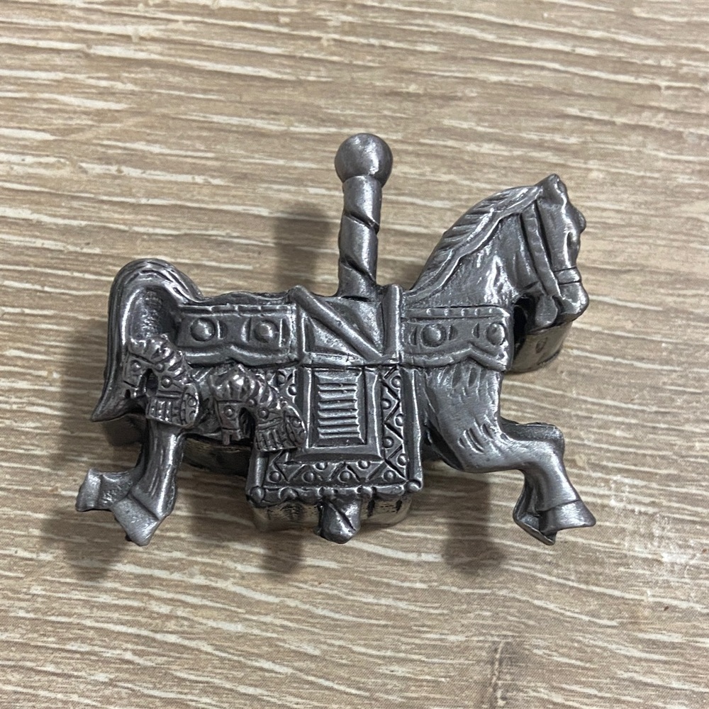 VTG Torino Pewter Jewelry Carousel Horse Necklace Brooch Earrings Trinket Box